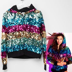 Victoria’s Secret Sequin Hoodie Stripe 2012 Fashion Show Multicolor Jacket Sz XS